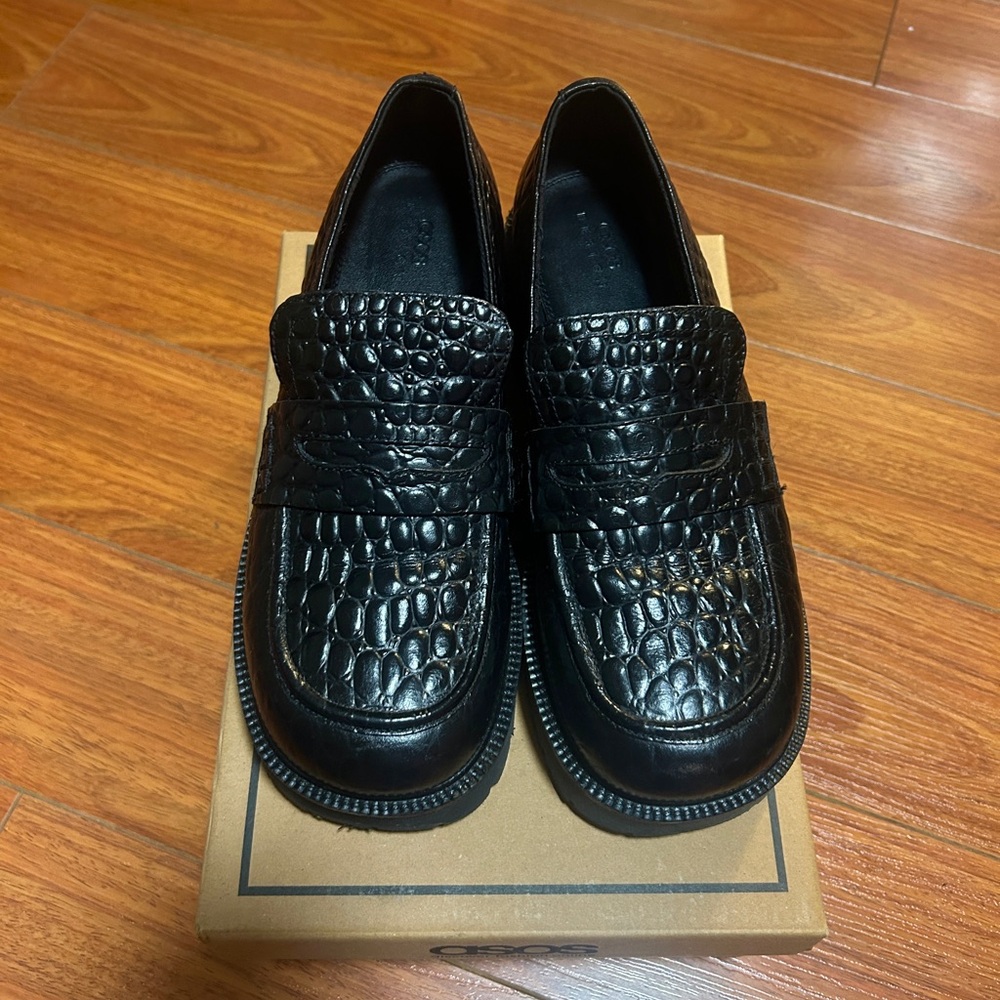 ASOS Black Croc-Embossed Platform Loafers